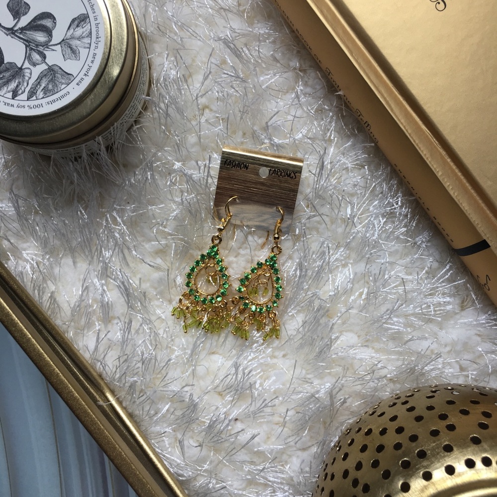 Gold & Green Chandelier Earrings